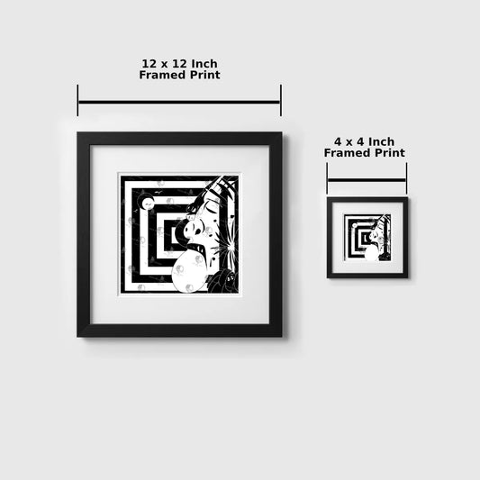 Two framed prints with dimensions labeled on a light gray background