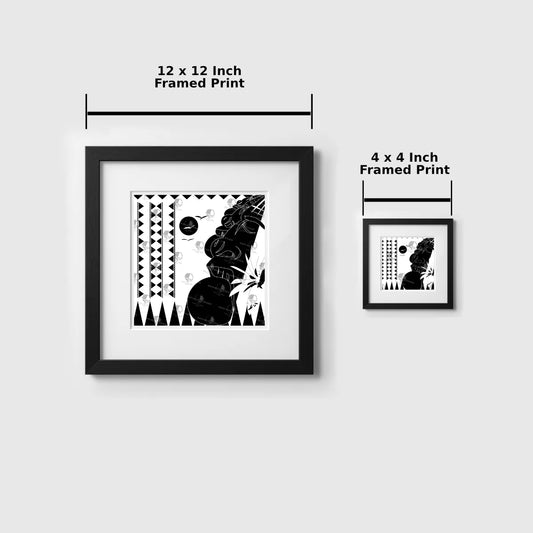 Two framed prints with dimensions labeled on a white background