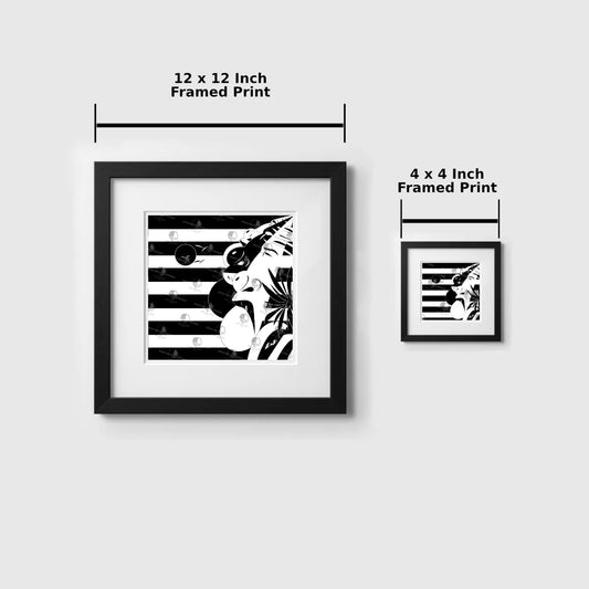 Two framed prints with dimensions labeled on a light gray background