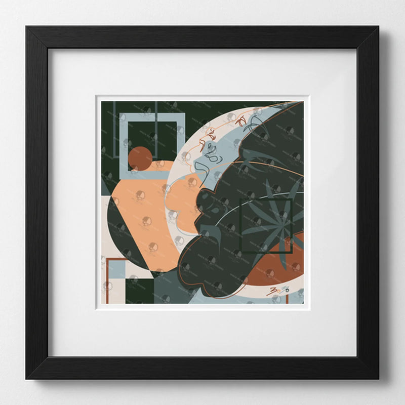 Vibrant art print titled “Ashes” featuring bold colors and Afrocentric design by Mack Bo Ross, celebrating Black creativity and ambition.