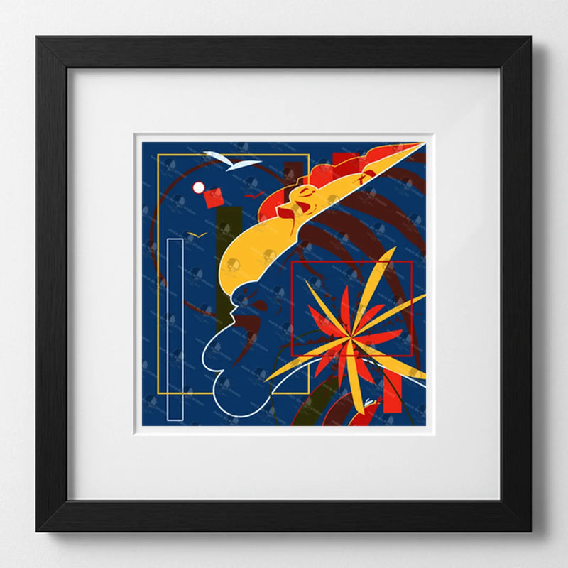 Vibrant art print titled “Beginning To Fall” featuring bold colors and Afrocentric design by Mack Bo Ross, celebrating Black creativity and ambition.