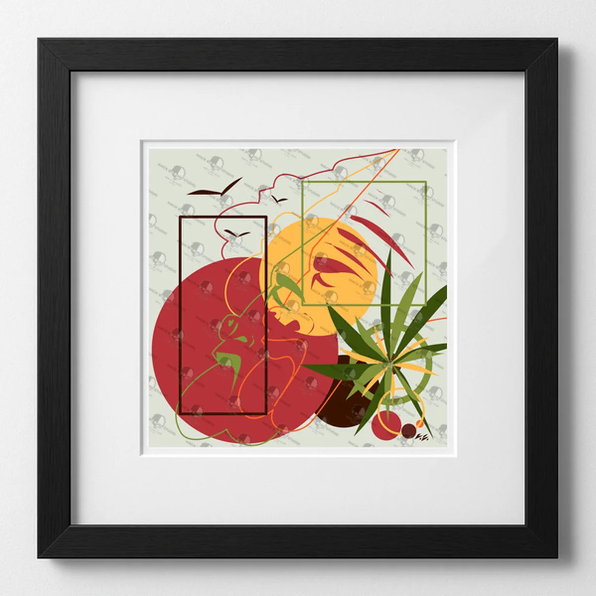 Vibrant art print titled “Double Vision” featuring bold colors and Afrocentric design by Mack Bo Ross, celebrating Black creativity and ambition.