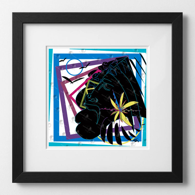 Vibrant art print titled “Illusionist” featuring bold colors and Afrocentric design by Mack Bo Ross, celebrating Black creativity and ambition.