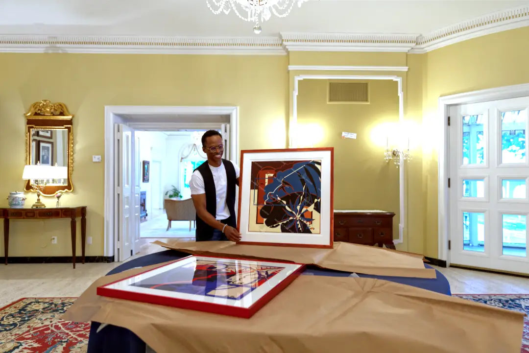 Mack Bo Ross presenting original artwork at the Wisconsin Governor’s Executive Residence