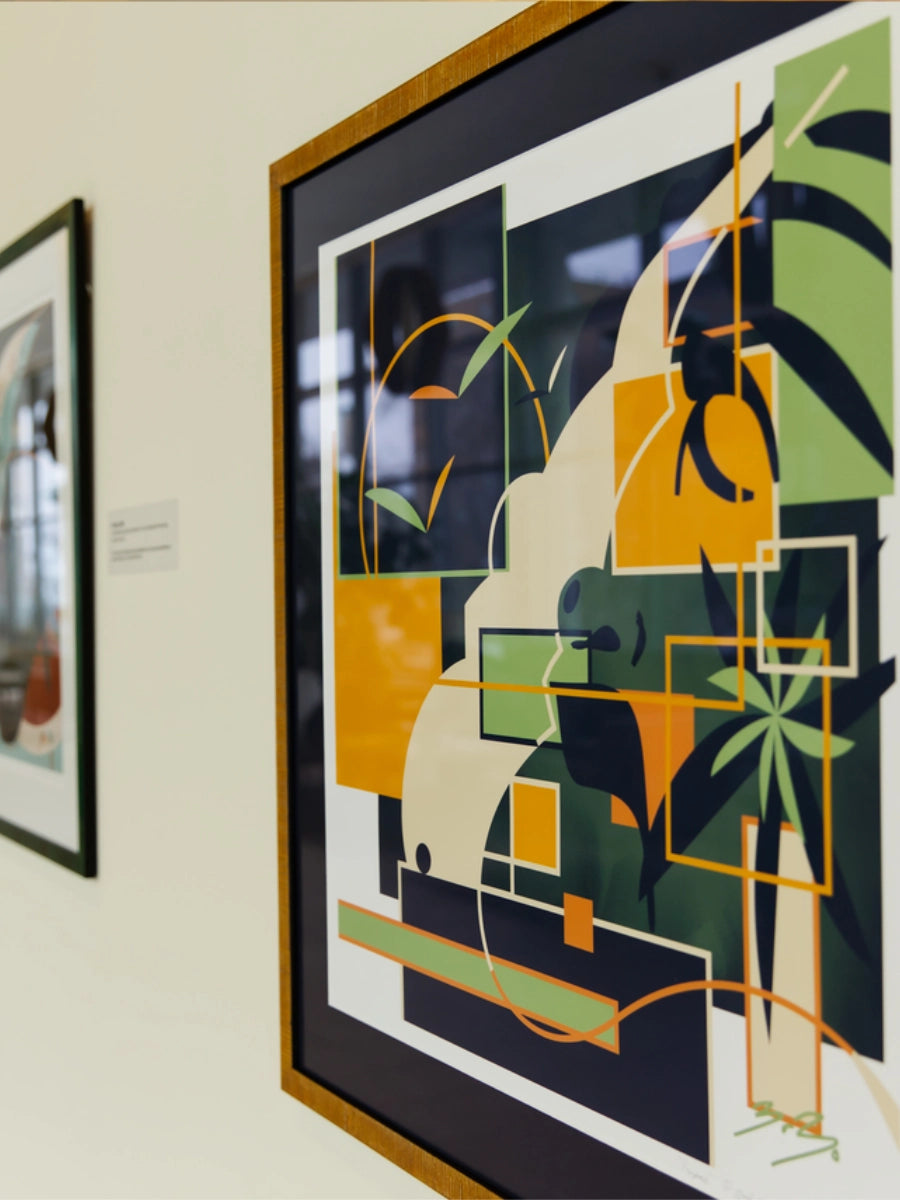 Framed art print photographed on iPhone displayed at Saint John’s on the Lake gallery in Milwaukee