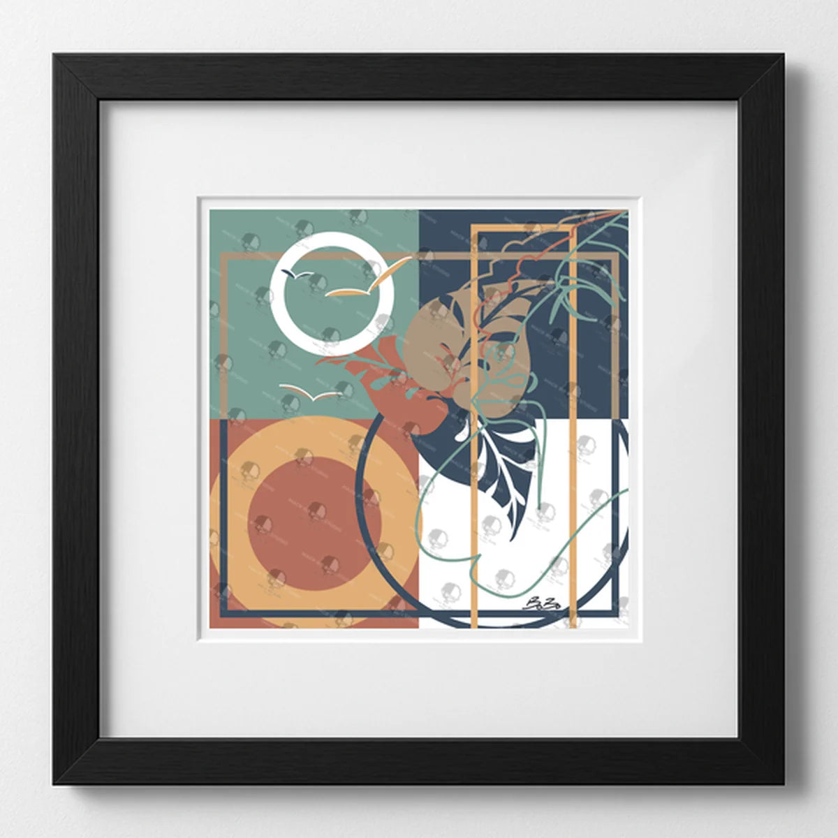 Vibrant art print titled “Monstera” featuring bold colors and Afrocentric design by Mack Bo Ross, celebrating Black creativity and ambition.