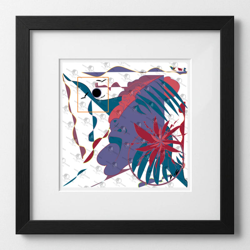 Vibrant art print titled “Parallax” featuring bold colors and Afrocentric design by Mack Bo Ross, celebrating Black creativity and ambition.