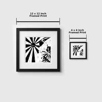 Two framed prints with dimensions labeled on a light gray background