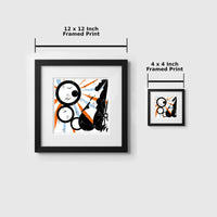 Two framed abstract art prints with dimensions displayed on a white background