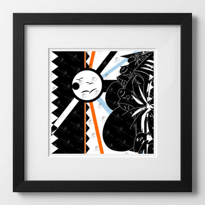 Vibrant art print titled “Up Before Dawn” featuring bold colors and Afrocentric design by Mack Bo Ross, celebrating Black creativity and ambition.