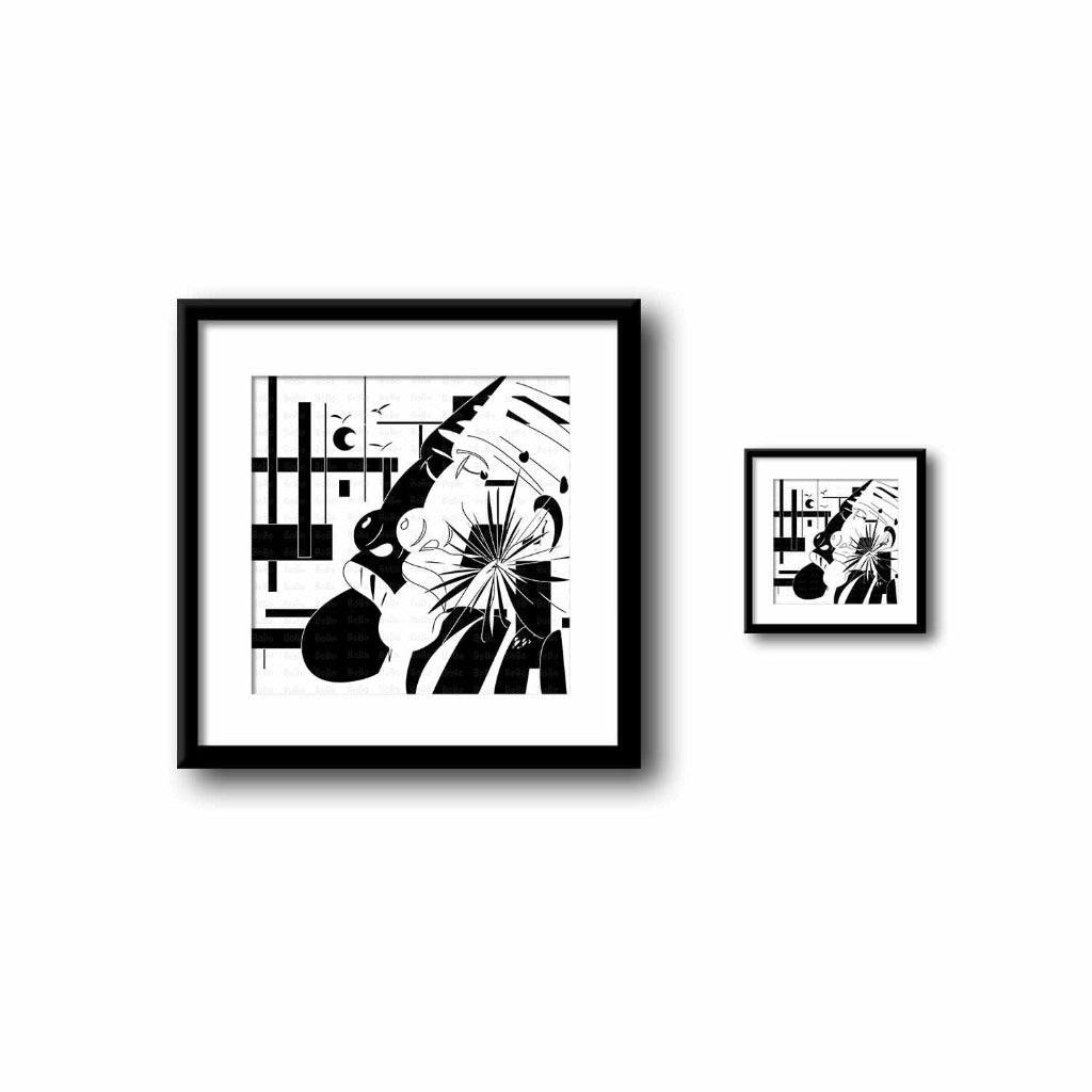 Beautiful 12 inch by 12 inch black and white print on premium matte bright white acid-free photo paper 230 gsm, using Canon Pixma 200 and finestra paper by artist Mack Bo Ross aka Bobo aka Addictivescribbles from Madison, Wisconsin.